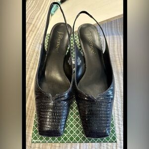 J. Renee BEV Black Lizard Print Slingback Heels Size 10M Block Heel Shoes Vintag